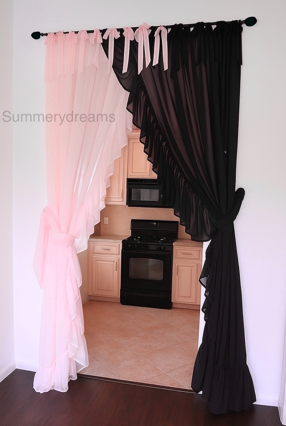 Chiffon pink and white combo curtain