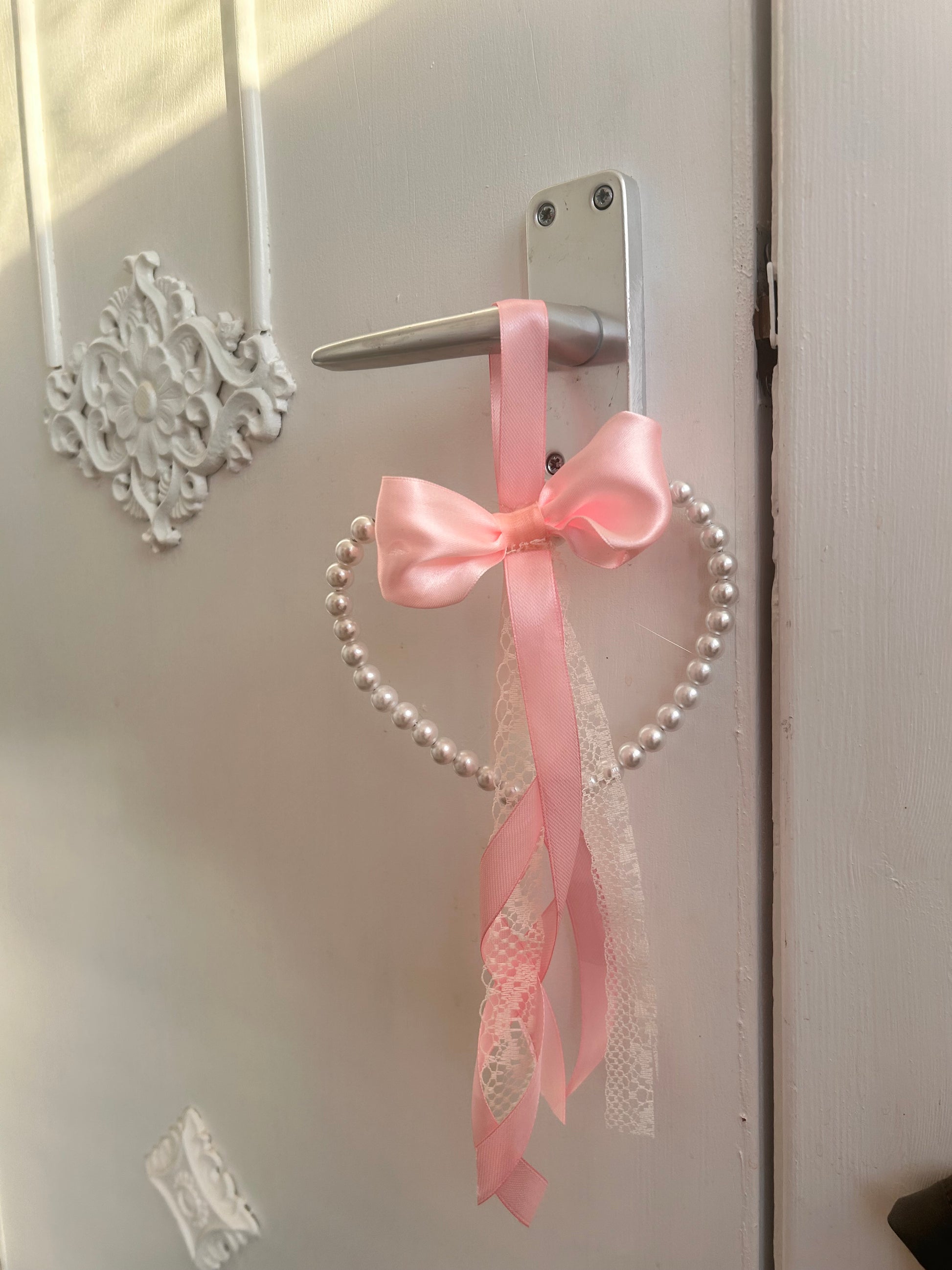 Set of 2 Pearl heart door bed pole charm