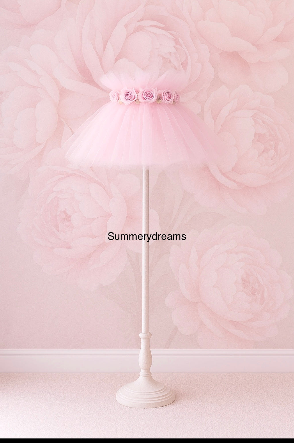 Pink Tulle Lampshade with Roses Romantic Tutu Lamp Shade Shabby Chic Floral Decor Nursery or Bedroom Lighting Accent