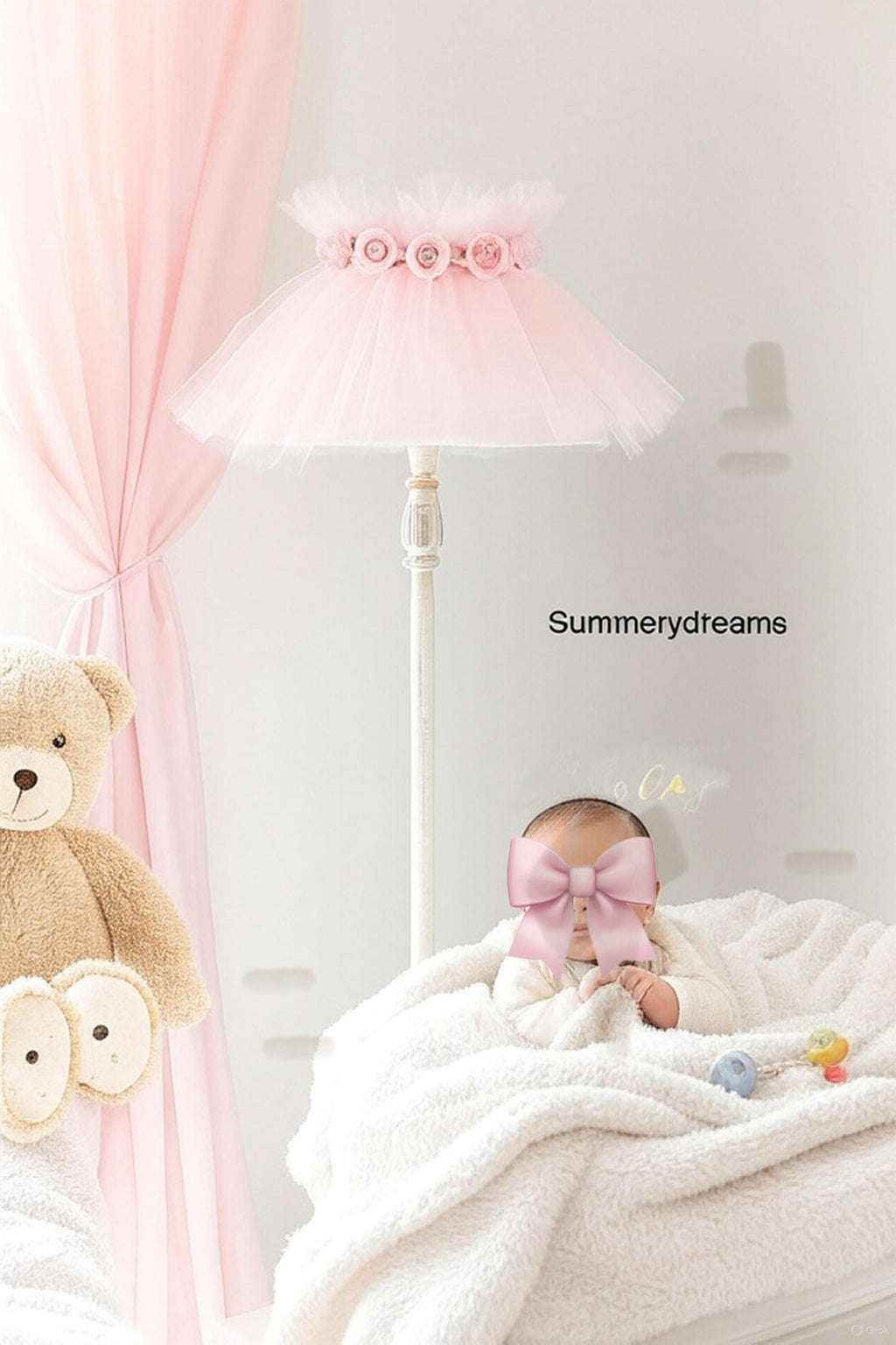 Pink Tulle Lampshade with Roses Romantic Tutu Lamp Shade Shabby Chic Floral Decor Nursery or Bedroom Lighting Accent