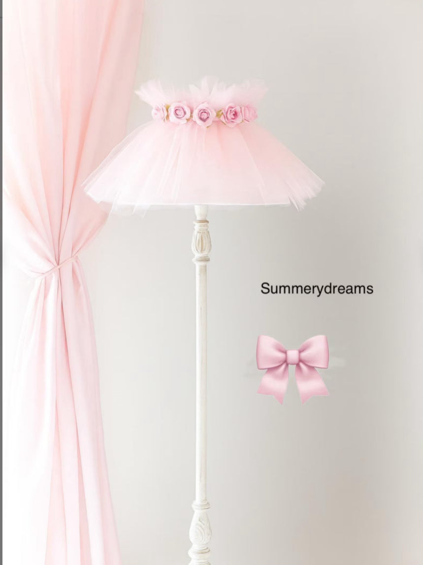 Pink Tulle Lampshade with Roses Romantic Tutu Lamp Shade Shabby Chic Floral Decor Nursery or Bedroom Lighting Accent
