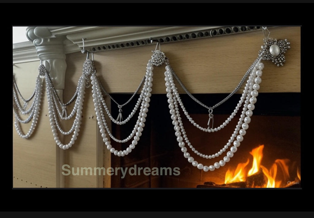 Fairytale Fireplace Mantel Garland with faux pearls and rhinestones -Handcrafted