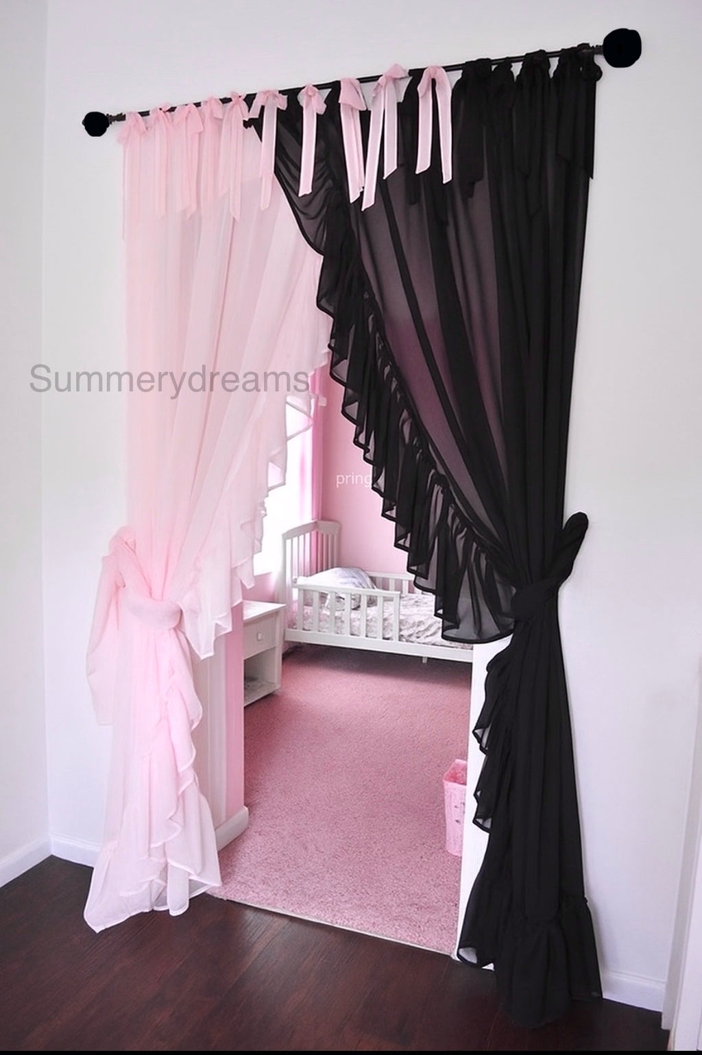 Chiffon pink and white combo curtain