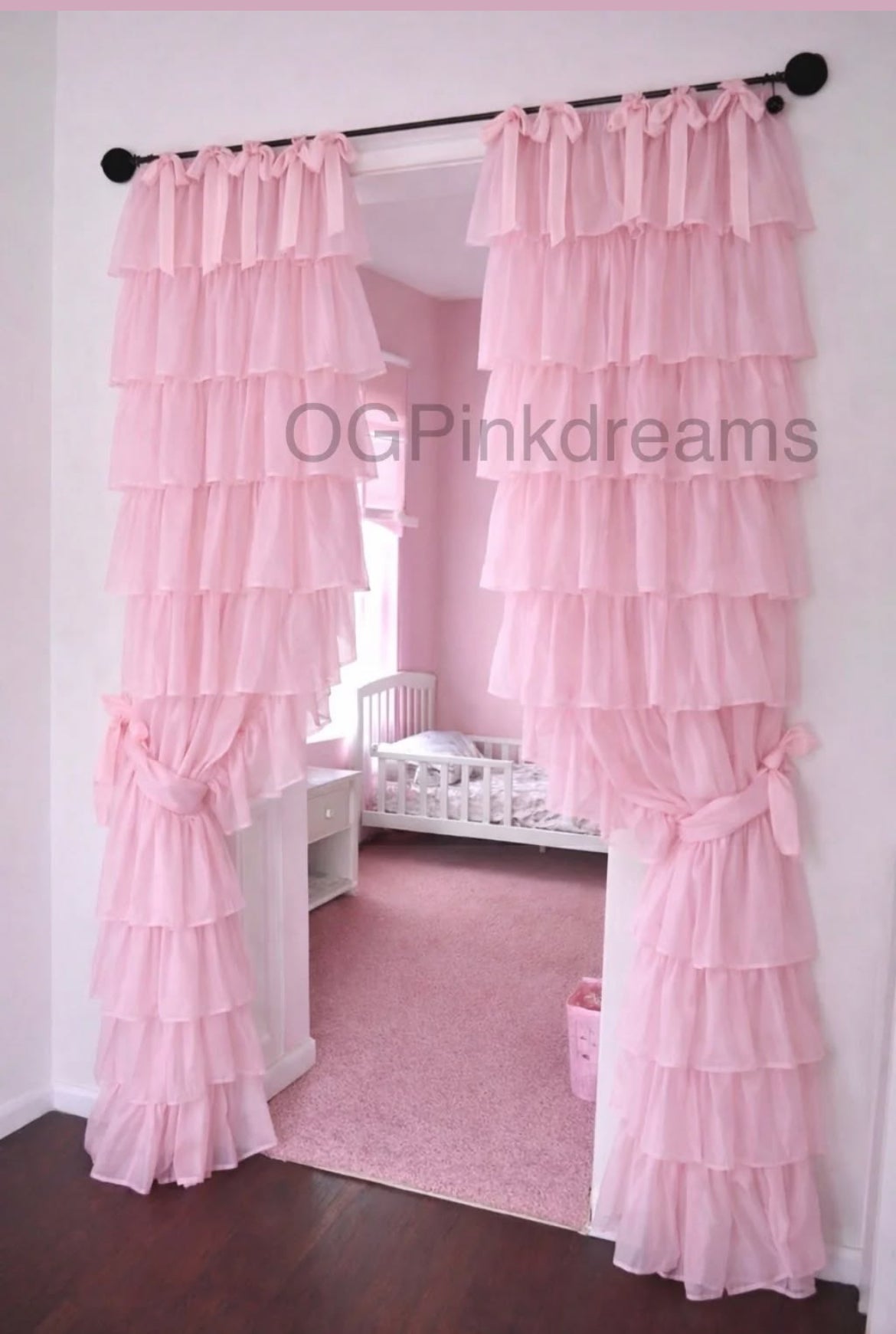 Cotton Frilled curtain in pink and white combination