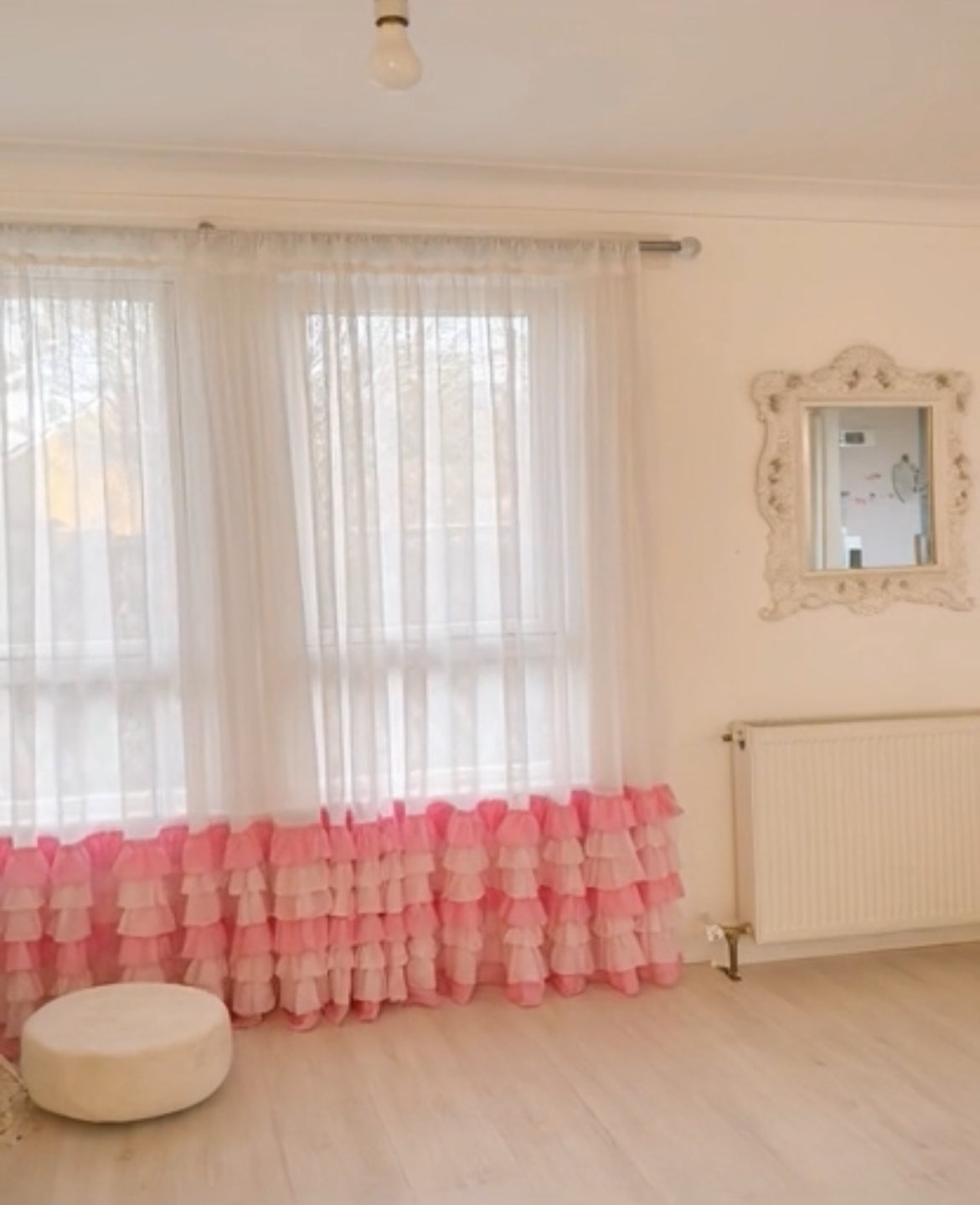 Cotton Frilled curtain in pink and white combination