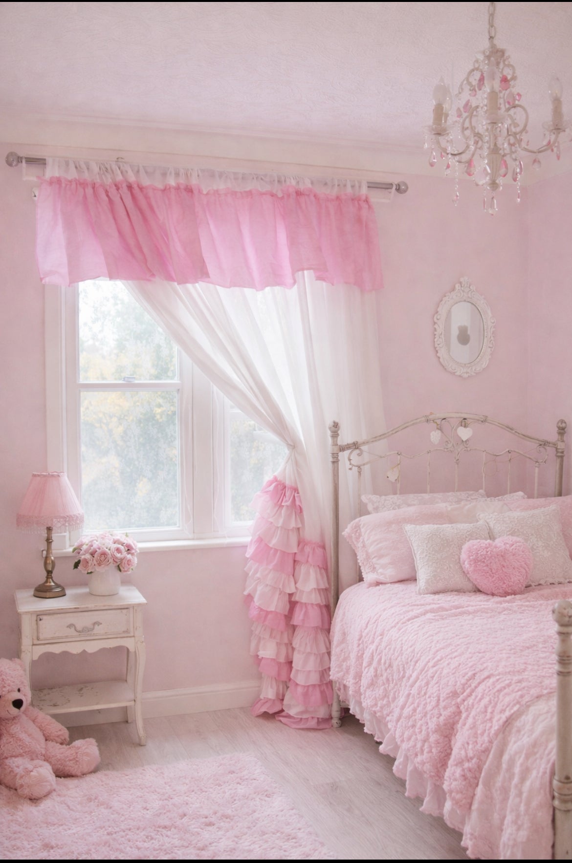 Cotton Frilled curtain in pink and white combination