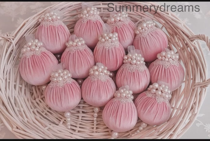 Set of 10 Velvet and pearls Christmas baubles