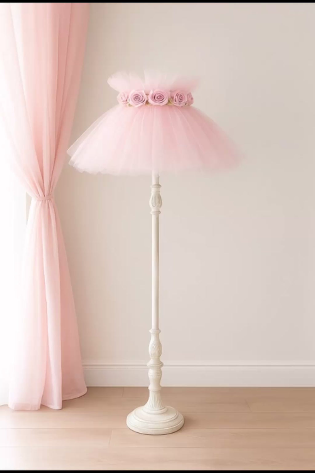 Pink Tulle Lampshade with Roses Romantic Tutu Lamp Shade Shabby Chic Floral Decor Nursery or Bedroom Lighting Accent