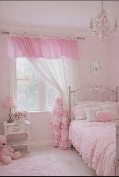 Cotton Frilled curtain in pink and white combination